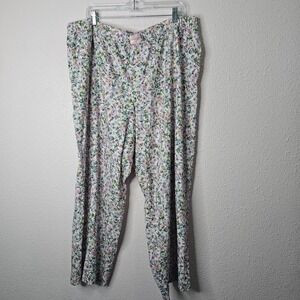 Joyspun Womens 2X Pink Floral Pajama Pants Elastic Waist Faux Fly Pockets Rayon